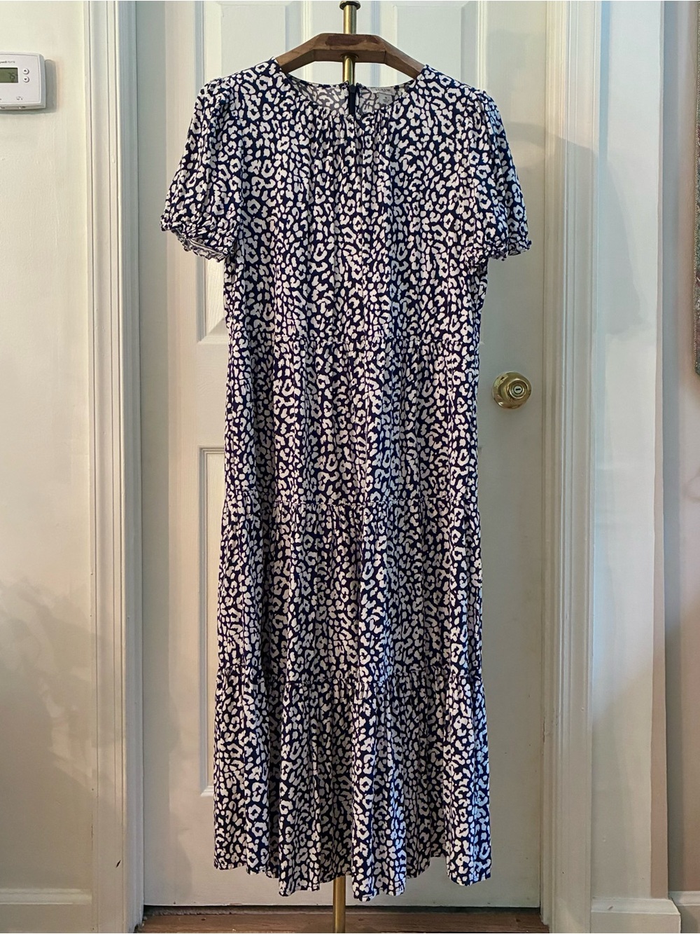 J. Crew Navy Blue Leopard Print Tiered Midi Dress - Picture 2 of 8